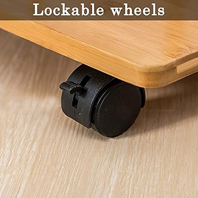 Trolley Serving Service Trolley, 3-Tier Storage Shelf L-Shaped Design Grooved Countertop, Bamboo Mobile Storage Trolley with Lockable Wheels, 31.5x50x60.5CM-KIO7NhlT