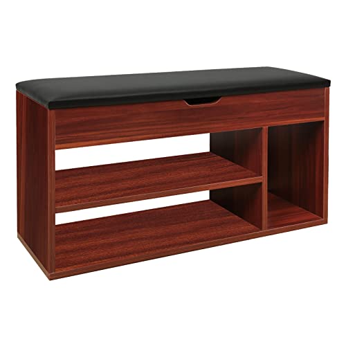 Lvhecforhm Brun Banc à Chaussures, Banc à Chaussures avec Rangement, Banc Meuble Chaussure, Etagère Chaussures avec 2 étages Meuble Chaussure Entree, Banc Chaussures avec Siège 80 * 24 * 44cm Cover
