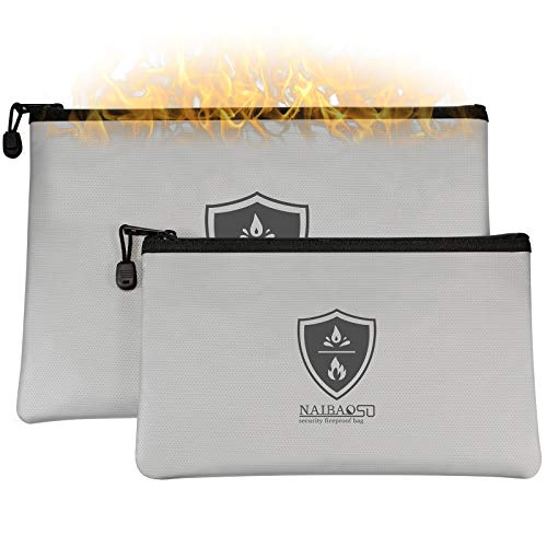 Fireproof Document Bag Waterproof Zipper Fireproof Safety Wallet can Store Money A4 documents Legal documents Valuables (2-Pack)