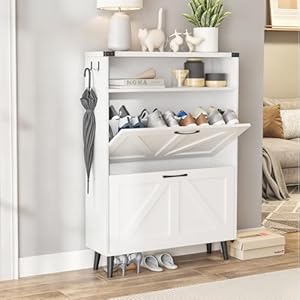 Shoe cabinet with 2 flip drawersshoe storage cabinet for entrywayfreestanding shoe cabinet organizer with open storagenarrow farmhouse shoe rack with legswhite  urban country home decor