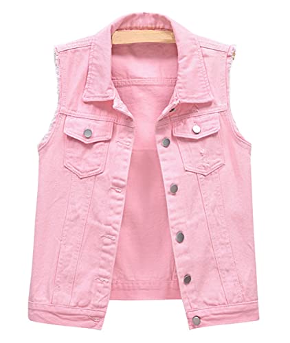 CHARTOU Women's Ripped Lapel Collar Button Up Sleeveless Frayed Denim Vest Jacket