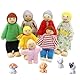 mizikuu Puppenhaus Puppen Familie Set, 7 Stück Puppenhaus Figuren mit 4 Stück Hund Hölzerne Puppenfamilie Biegepuppen Wunderschönes Holzpuppe Spielzeug Puppenhaus Zubehör Kinder Geschenk