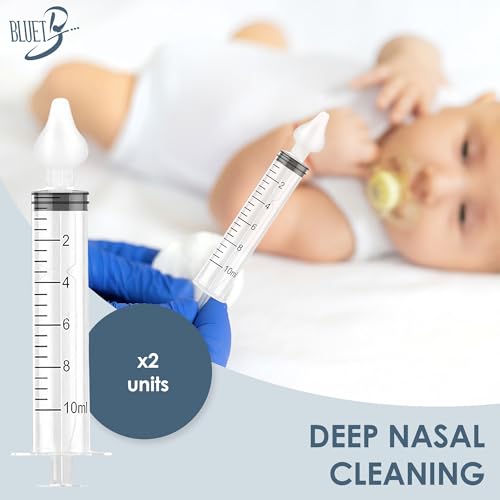Image of Bluet B - Baby Nasal Syringe (4-Pack) - Safe Silicone Nasal Aspirator for Newborn - Infant Mucus Removal - 10ml Nose Cleaner Syringe for Baby - Toddler Congestion Relief - Reusable Tips - White