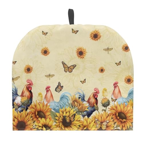 Image of Teapot Warmer Tea Pot Cover Keep Tea Warm Insulation Teapot Cozies Machine Washable Kettle Cover Breakfast Warmer for Teapot British Home Decor, Rooster Sunflower Butterfly