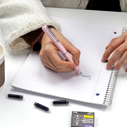 Image of WRITECH Retractable Fountain Pen Set: Black Ink Fine Nib, 5 Refillable Ink Cartridges Included, No Leaking Smooth Writing for Calligraphy Journaling Gift (Pink)