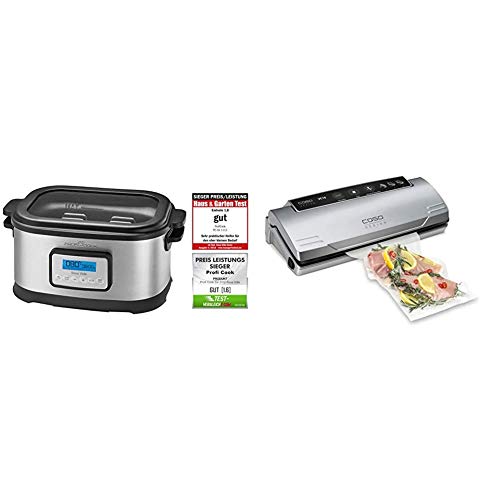 Profi Cook SV-1112 ProfiCook Sous Vide – Schongarer Topf und Vakuum für Küche Kochen bei niedrigen Temperaturen, 8,5 l, 520 W, grau/schwarz, 8.5 liters & CASO VC10 Vakuumierer - 30cm lange