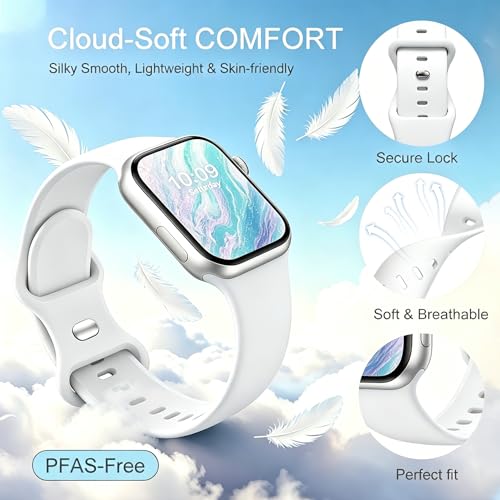 Image of Sport Bands Compatible with Apple Watch Band Women Men 40mm 38mm 41mm 42mm 44mm 45mm 46mm 49mm ,Soft Wristband Waterproof Replacement Strap for iWatch Bands Series 11 10 9 8 7 6 5 4 3 2 1 SE Ultra White