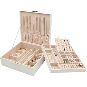 ProCase Jewelry Box for Mother’s Day Gift, Large Leather Jewelry Organizer Storage Case with Two Layers Display for…