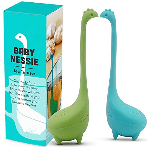 Tea Infuser Set of 2 - Baby Nessie Loose Leaf Tea Infusers with Long Handle Neck Cute Ball Body Lake Monster Food Grade Silicone Tea Strainer Tea Steeper with Gift Box by Futhommin BABY NESSIE