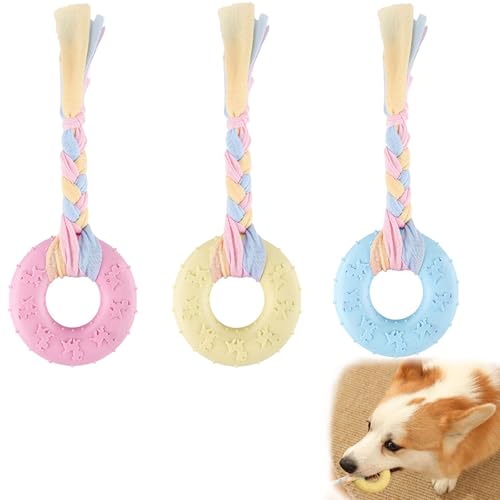 GVSS 3 Pièces Jouet Chiot en Corde et Caoutchouc, Jouets de Dentition pour Chiens,Anneaux à Mâcher,Apaisent Démangeaisons et Favorisent la Santé...