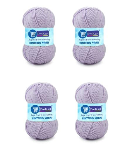 Image of ProKart Premium 4 Ply Wool Yarn, Soft Knitting & Crochet Yarn for Sweaters, Scarves, Hats, Baby Clothes, Purses, Gift Bags and DIY Craft Projects. Lavender Color, 100g x 4 Ball