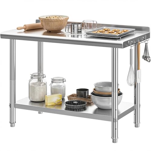 Image of DWVO 48x24in Stainless Steel Table with Backsplash | NSF Metal Prep Worktable for Kitchen Restaurant Hotel Garage Warehouse Home Commercial