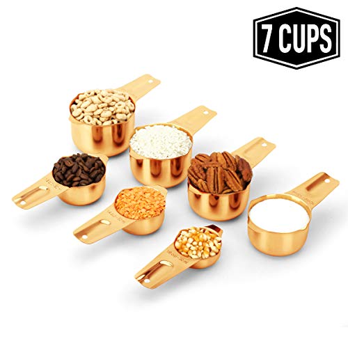 2Lbdepot Copper Plated Measuring Cups, Premium 18/8 Stainless Steel Metal, Stackable & Nesting, Accurate Dual Spout Measuring Cup Design For Dry & Liquid Ingredients, 7 Piece Set #TOP2