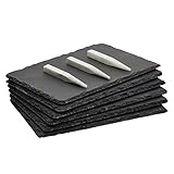 6-teiliges Set Kleine Schieferplatten von Juvale, Perfekt als Frühstücksbrett, Servierplatte, Serviertablett - Für Käse, Aufschnitt, Tapas, Sushi - Kreide inkl., Grau, 15,2 cm x 0,3 cm x 22,2 cm