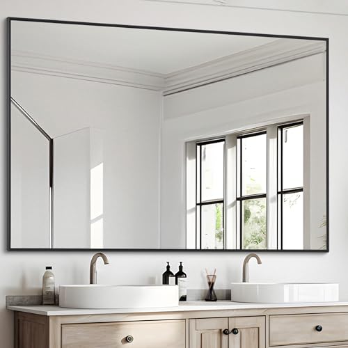Image of DESBING Black Bathroom Mirror for Wall, 36x48 Inch Rectangle Mirrors with Metal Frame, Modern Vanity Wall Mirror Decor for Entryway Hangs, Bathroom Living Room Horizontal or Vertical