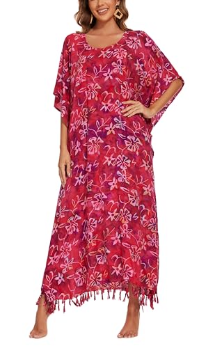 Image of Beautybatik Women Hand Blocked Batik Rayon Caftan Kaftan Bali Loungewear Maxi Plus Size Long Dress XL to 4X