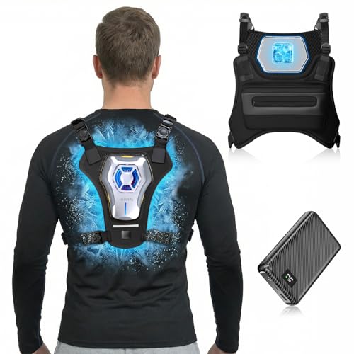 THETHEKU Cooling Vest for Men Wearable Semiconductor Cooling Gear Portable Fan Air Conditioned Rechargeable Wearable Fan Cooling Vest for Work,Gardening,Fishing,Sports,BBQ,Golf (Black)