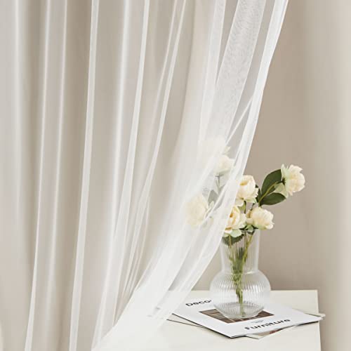 Image of Bujasso Beige Moderate Blackout Curtains with Sheer Overlay Mix and Match Double Layer Thermal Insulated Window Panels 72 inch for Bedroom Beige Drapes with Tiebacks Grommet Top 37 inch Wx72 Lx2