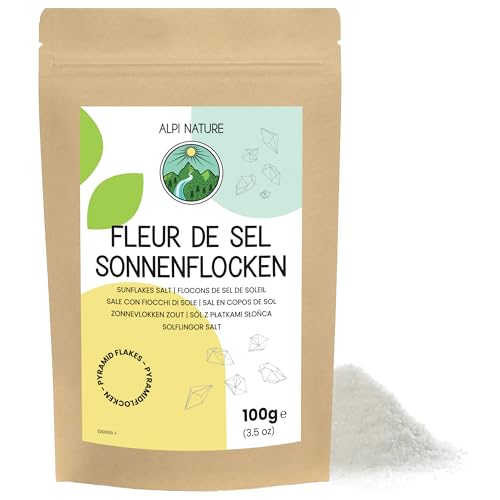 Sal Marina en Escamas Sunflakes de Alpi Nature, Copos de Sal Fleur de Sel 0.5-3mm Recolectadas a Mano (100G)