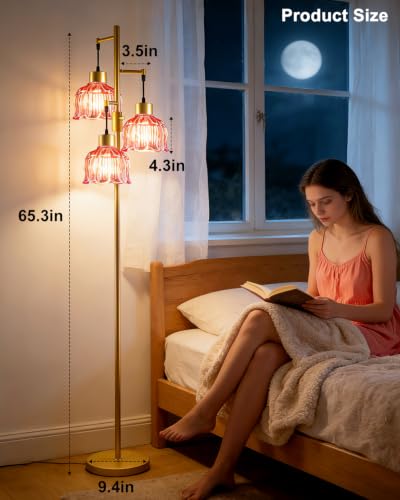 Image of Lightdot Red Glass Floor Lamp Dimmable with LED Bulbs & Flower Shade