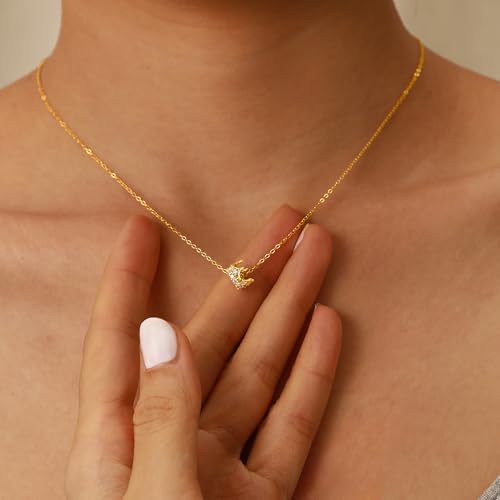 Princess Crown Charm Necklace for Women 925 Sterling Silver Round CZ Queen Dainty Pendant Luck Necklace 14K Gold Plated Royal Delicate Crystal Choker Cute to Daughter Mother Wedding Birthday Jewelry2
