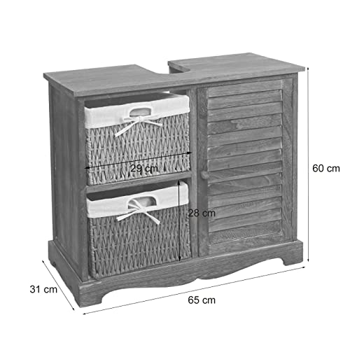 Mendler Waschbeckenunterschrank HWC-H20, Badezimmer Waschtisch, Massiv-Holz Korb-Schublade 60x65x31cm - Shabby weiß
