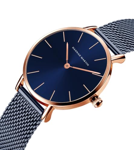 Image of HANNAH MARTIN Watches for Women Analog Women's Watch with Stainless Steel Expansion Band Minimalist Slim Dial 30M Waterproof Ladies Dress Wristwatch for Casual Daily Business