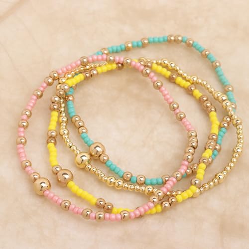 Tila Flat Seed Beads Stack Bracelets Set for Women, Boho Handmade Miyuki Glass Colorful Beads Friendship Stretch Bracelet Holiday Prom Jewelry Gift.4