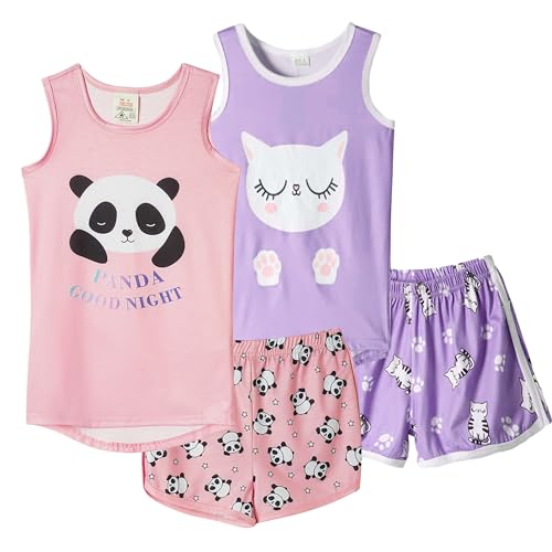 MyFav Big Girls Sleeveless Pajama Sets Cute Panda Polka Dot Sleepwear Loungewear