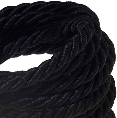 XL Rope electrical wire 18/3 AWG wire inside. Shiny Black Fabric. 16mm.