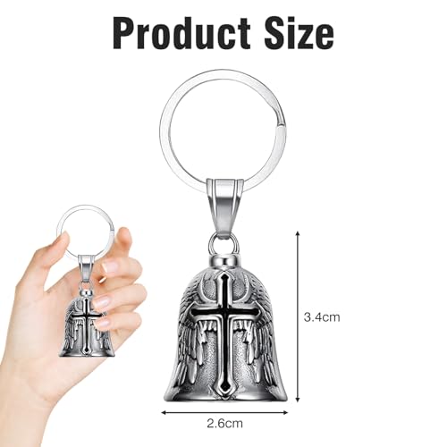 Guardian Bell Motorrad,Edelstahl Motorradglocke,Schwarz Kreuz,Motorrad Glocke Glücksbringer,Retro Biker Bell Motorrad Glöckchen,Schlüsselanhänger Guardians Bells Biker Glocke für Segne Den Sicherheit