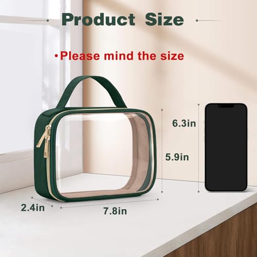 Image of Wedama TSA Approved Toiletry Bag, 2 Pack Clear Makeup Bags with Handles, Quart Size Clear Toiletry Bags, PVC Cosmetic Bags for Women and Men, Carry on Airport Airline Compliant Bag, Dark Green