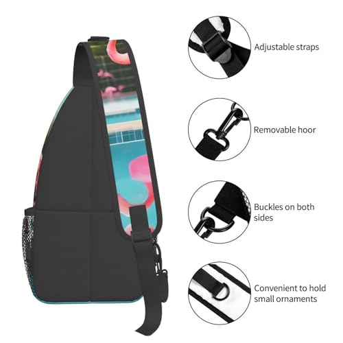 Mochila tipo bandolera unisex con estampado flamingo y piscinas miniatura 5