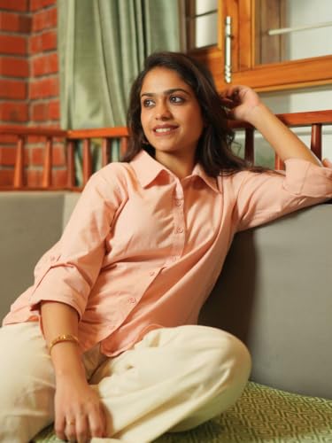 Image of SAADAA Airy Linen Shirt | Solid Regular Fit Casual Shirts Stylish for Women