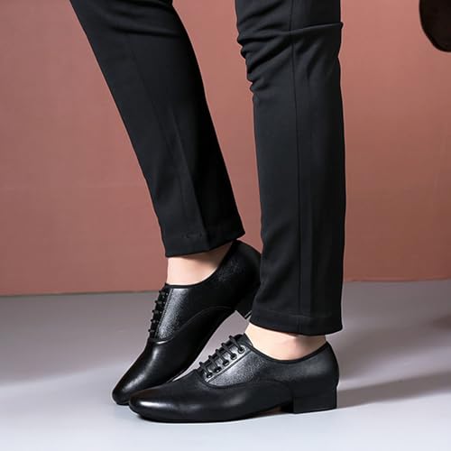 SWDZM Men's Latin Dance Shoes Leather Lace-up Salsa Tango Ballroom Modern Professional Performance Practice Dance Shoes2