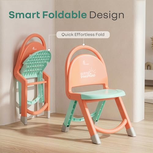 Image of R for Rabbit Jelly Bean Zippy Kids Folding Chair for 1-8 Years | Ergonomic Back Support | Lightweight & Portable | Stable Triangular Design | Indoor Outdoor Study Play Chair, Upto 40 kg (Peach Green)