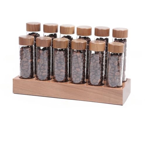 Punex 試験管立て、試験管立て 木製、 試験管スタンド、試験管スパイスラック、チューブラック、 試験管ホルダーラック、チューブラック 木製、木製ラック ガラス試験管ホルダー、コーヒー豆用木製ラックガラス試験管ホルダー、木製コーヒー豆茶ディスプレイラック