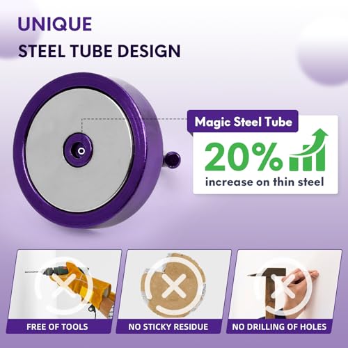 Image of Neosmuk Magnetic Hooks Steel Tube Design for Cruise,100lb+ Purple,10 Pack | Cruise Ship Essentials,Heavy Duty Magnett Hooks for Cabins, Refrigerator, Grill, Hanging, and Travel Extra Strong Must-Haves