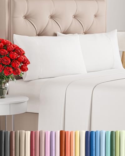 Image of Twin 4 Piece Bed Sheet Set - Breathable & Cooling Sheets - Antique White | Ultra Soft Hotel Luxury Bedding Set with 8-16 Inch Deep Pockets, 1 Flat & 1 Fitted Sheet & 2 Pillowcases, Wrinkle & Fade Free