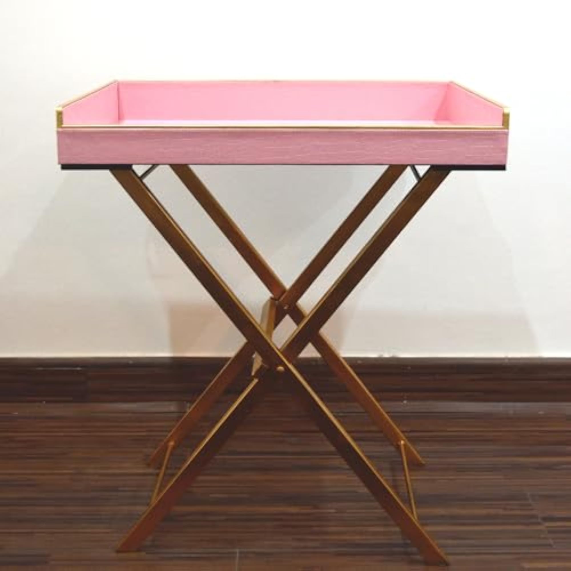 Leather Tray Table with Metal Stand, Serving Tray