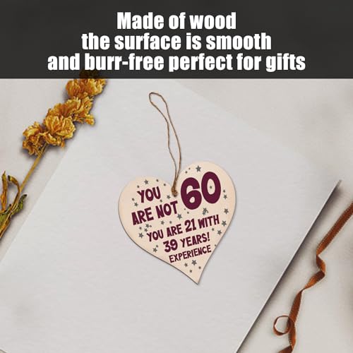 1 Piece of 60th Birthday Card, Wooden Heart-Shaped Plaque, Heart-Shaped Birthday Card, Love Brand, Handmade Pendant Gift, Heart-Shaped Decorative Hanging, Suitable for Birthday Gifts (10 * 10cm) - Image 2