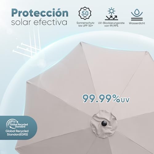 Sombrilla Sekey pardo parasol exterior resistente con manivela 6