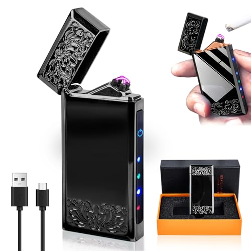 Vegena Feuerzeug Elektrisch, Stabfeuerzeug USB Aufladbar, Lichtbogen Feuerzeug, Touchscreen Elektro Feuerzeug USB Feuerzeug Dual Lichtbogen Arc Feuerzeug Für Vater Männer Damen Geschenke (Schwarz)