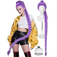 ESUNO Hair Cap+ Rumi Wig Long Purple Wig with Braids Light Purple Braided Wigs for Women Extra Long Cosplay Outfit Halloween Ponytail Costume Mira Zoey Anime Costume for Halloween Party Cosplay