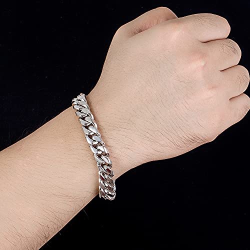Men 925 Sterling Silver Solid Miami Cuban Link Chain Bracelet -10MM - 12MM- Curb Cuban Bangle 7" 7.5" 8" 8.5" 9" 9.5"10" Thick Big Link Man Jewelry Gift2