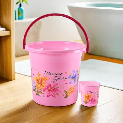 Image of Heart Home (Set of 2) Bathroom Bucket & Mug Set | Bathroom Combo Set for Bathroom, Hotels, Laundry | Bucket-18 L & Mug-500 ml Bathing Set | Modern Bathroom Accessories Set | Pink