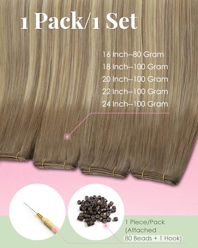 Image of YoungSee 100g Butterfly Weft Hair Extensions Human Hair, 20 Inch Balayage Butterfly Hair Extensions for Women, Light Brown Balayage Platinum Blonde, OVO Weft Extensions Long Straight Hair