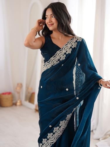 Image of SIRIL Women's Tissue Silk Sequence Embroidery Saree With Unstitched Blouse Piece