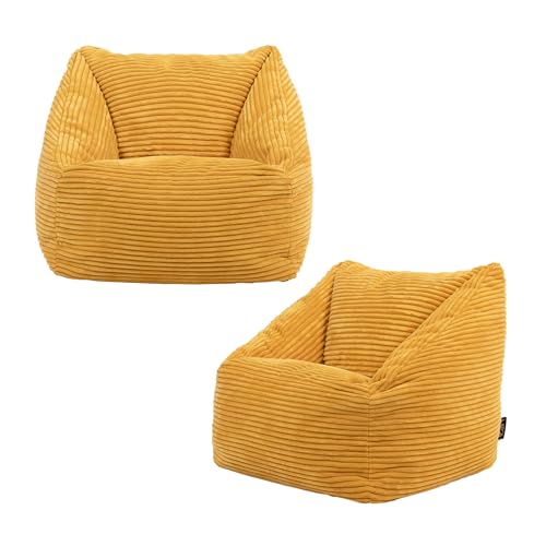 Icon Natalia Pouf Enfant, Lot de 2, Velours Côtelé, Pouf Poire avec Remplissage, Chaise Enfant, Fauteuil Chambre, Meuble Chambre, Meuble Salon, Jaune