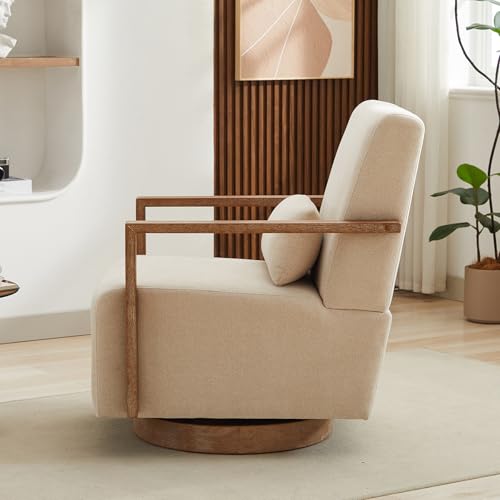 Sillón Giratorio Beige Tela Lino miniatura 6